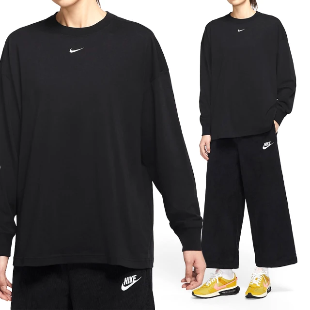 NIKE 耐吉 ESSNTL LS Top 女款 黑色 大學T 小勾 落肩 休閒 薄長T 上衣 長袖 DM6233-010