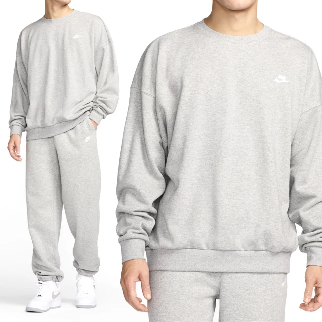 NIKE 耐吉 Club FT Oversized Crew 男款 灰色 寬鬆 運動 圓領 上衣 長袖 HJ1820-063