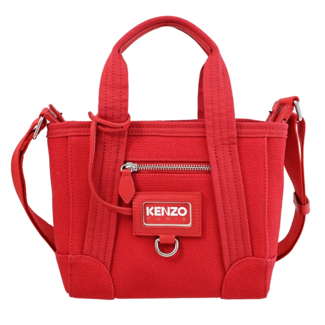 KENZO 經典品牌LOGO帆布寬背帶手提包斜背包托特包兩用包(紅)