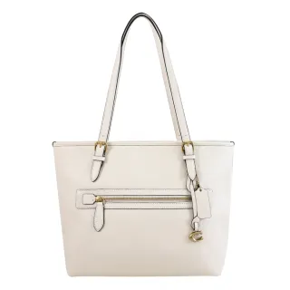 【COACH】Taylor 簡約字母C字吊飾荔枝皮革肩背包托特包(白)