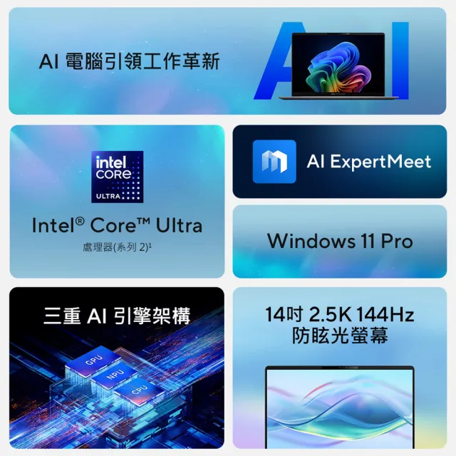 【ASUS】256G固態硬碟組★14吋Ultra 5商用AI筆電(P5405CSA/Ultra 5-226V/16G/1TB SSD/W11P)