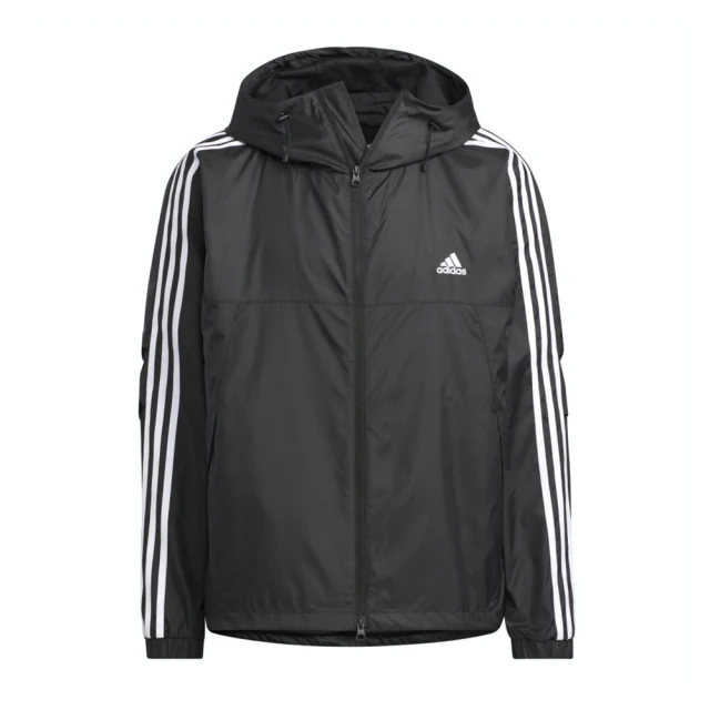 adidas 愛迪達 ES+ 3S WV JKT 男 連帽 外套 風衣 運動 訓練 寬鬆 輕便 愛迪達 黑(JF3912)