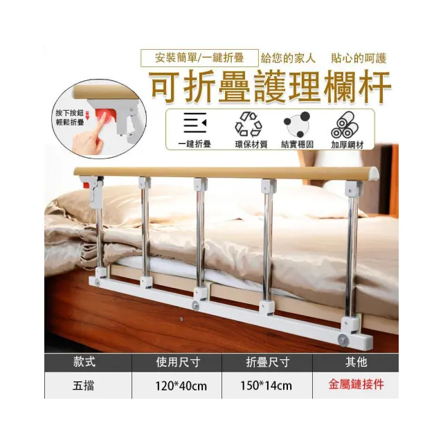【歐德沐】三檔折疊床邊扶手 免打孔設計 加厚加固不鏽鋼(床邊圍欄 床扶手 起床助力器)