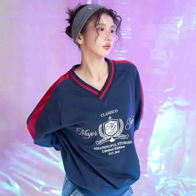 【MAJOR MADE】美式復古V領撞色大學T(V領/撞色/大學T)