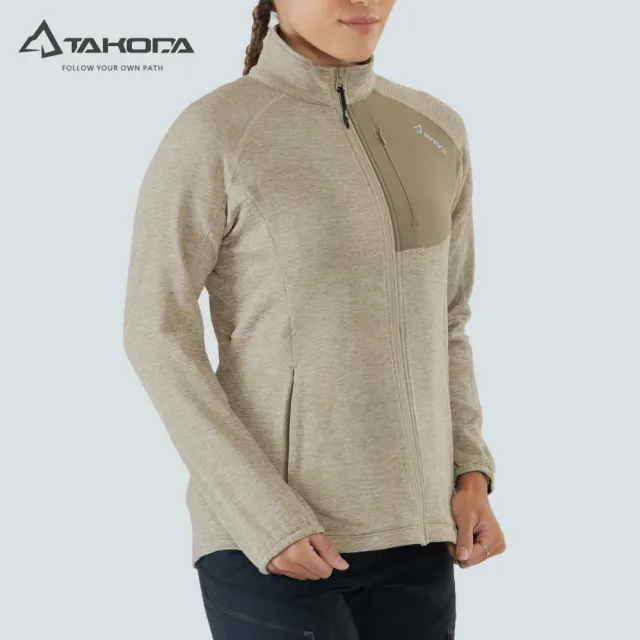【TAKODA】Tipi 環保機能彈性登山夾克 女款 麻花棕(舒適保暖/刷毛外套/立領夾克)