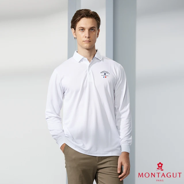 MONTAGUT 夢特嬌 MIT台灣製經典LOGO素色長袖POLO衫(W1201-90白)