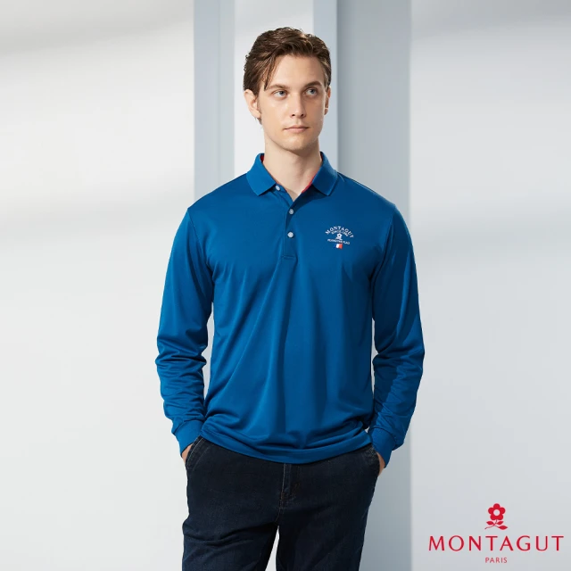 MONTAGUT 夢特嬌 MIT台灣製經典LOGO素色長袖POLO衫(W1201-68寶藍)