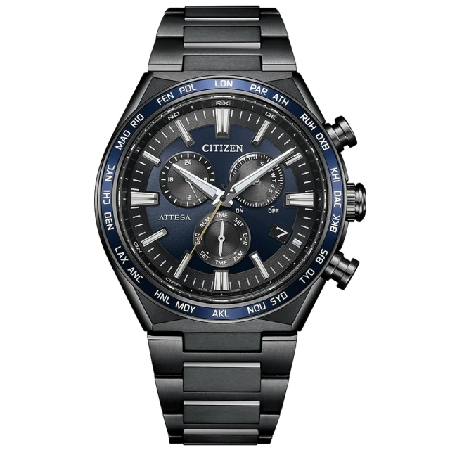 CITIZEN 星辰 GENTS系列 光動能全球電波計時腕錶/湛藍色44.6mm(CB5967-66L)