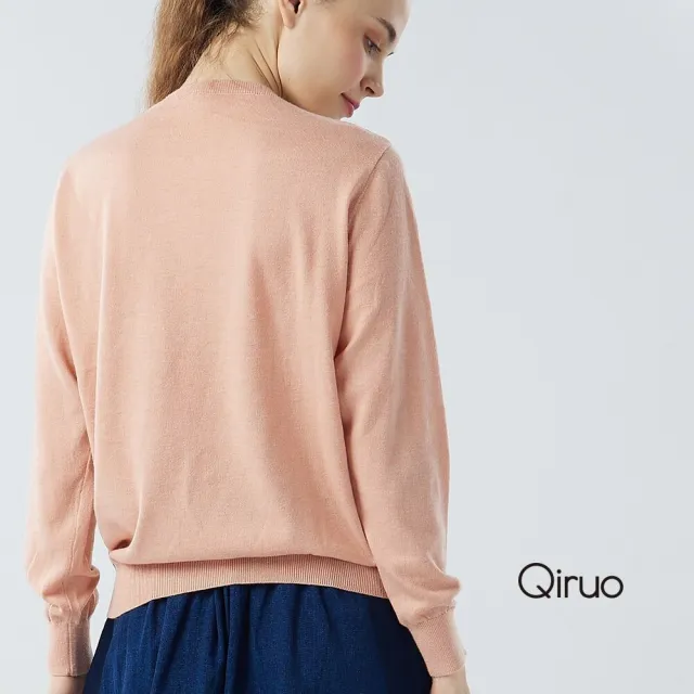 【Qiruo 奇若名品】秋冬專櫃針織長袖上衣0182A-15粉色小圓領百搭(M-L)