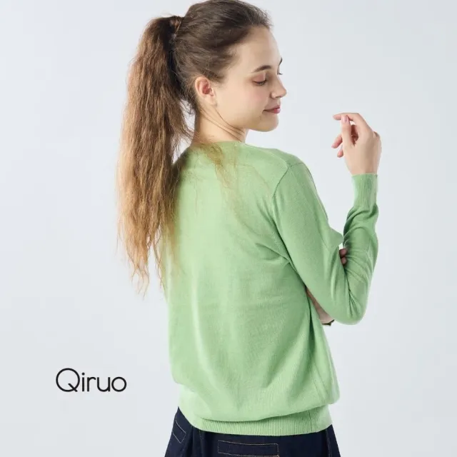 【Qiruo 奇若名品】秋冬專櫃針織長袖上衣0182A-70綠色小圓領百搭 