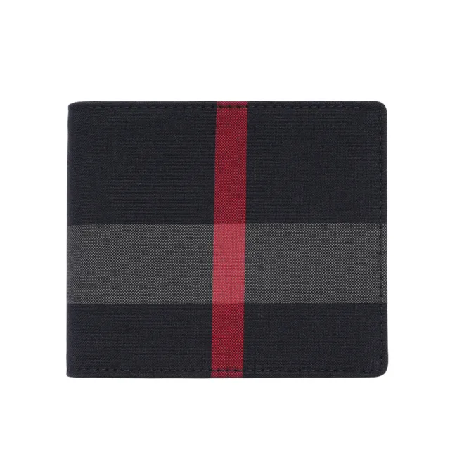 【BURBERRY 巴寶莉】大格紋帆布對開零錢袋短夾(海軍藍/灰色)