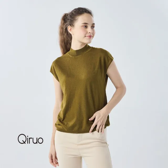 【Qiruo 奇若名品】秋冬專櫃針織短袖上衣0186A-70橄欖綠色小立領百搭