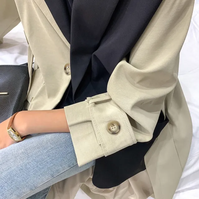 【巴黎精品】現貨+預購 風衣外套休閒大衣(西裝設計拼接風衣女中長款過膝女外套卡其黑色a1in21)