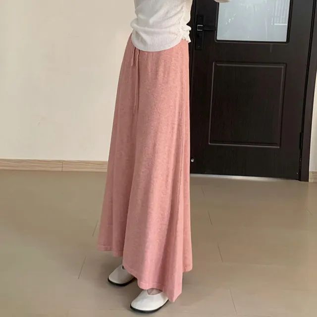 【米蘭精品】現貨+預購 女半身裙A字裙網紗裙中長裙百褶裙子大碼洋裝休閒大尺碼女裝(顯瘦素色針織6色74ik66)