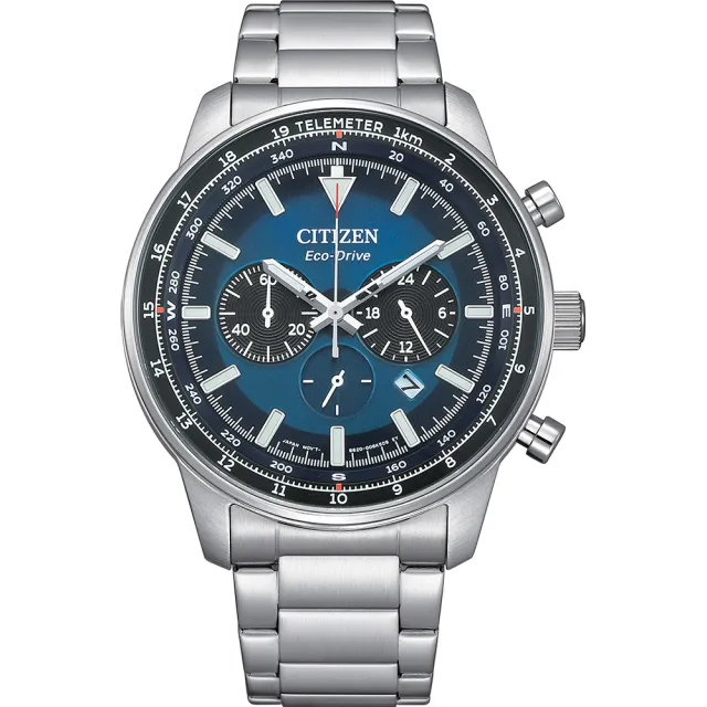 【CITIZEN 星辰】賽車風格光動能三眼計時手錶 母親節 禮物 男錶(CA4500-91L)