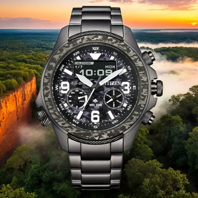 【CITIZEN 星辰】Promaster 35週年限量 陸 叢林迷彩光動能液晶顯示手錶 開學禮 送禮 推薦(JV1008-63E)