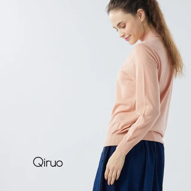【Qiruo 奇若名品】秋冬專櫃針織長袖上衣0181A-91淺橘色小立領百搭(M-L)