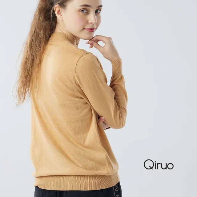 【Qiruo 奇若名品】秋冬專櫃針織長袖上衣0181A-90橘色小立領百搭 