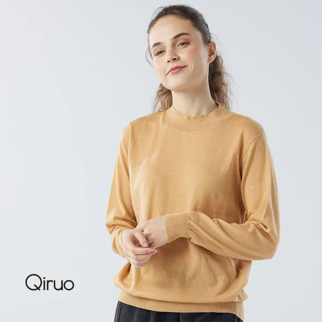 【Qiruo 奇若名品】秋冬專櫃針織長袖上衣0181A-90橘色小立領百搭