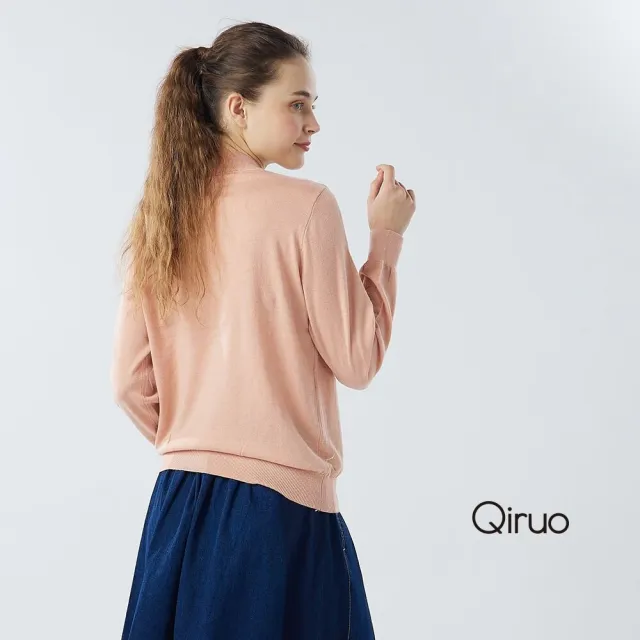 【Qiruo 奇若名品】秋冬專櫃針織長袖上衣0181A-15粉色小立領百搭 