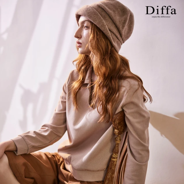 Diffa 粉格襯衫領設計保暖上衣-女