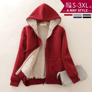 【Amay Style 艾美時尚】現貨 中大尺碼女裝 抗溫差 刷毛外套 加絨加厚羊羔絨休閒連帽外套。S-3XL