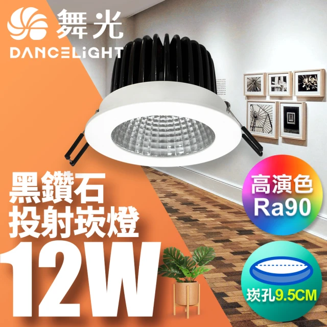 DanceLight 舞光 12W 黑鑽石崁燈 坎燈 崁孔9.5CM(白光/黃光/自然光)