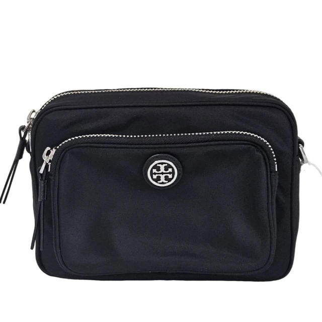 TORY BURCH TB 園標LOGO尼龍相機包斜背包(黑色/贈原廠防塵袋紙袋 雙11)