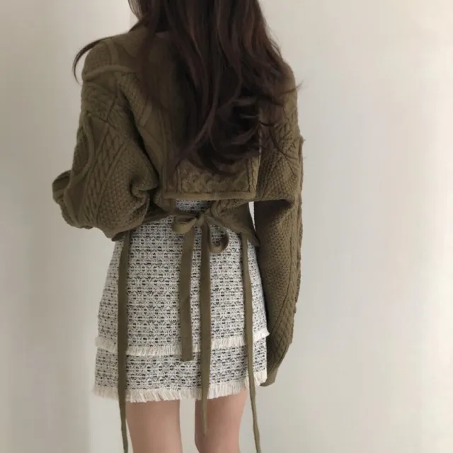 【D.studio】韓版慵懶風寬鬆麻花蝙蝠袖短版長袖上衣(毛衣針織上衣女裝衣服寬鬆上衣顯瘦上衣冬裝 W259)