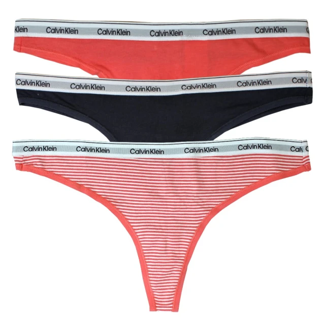 Calvin Klein 雙11 CK Modern logo腰帶棉質Bikini丁字褲 女內褲(桃紅x藏青x桃紅條紋)