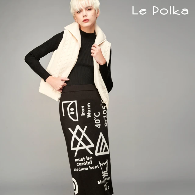 Le Polka 創意洗標文字針織長裙-女