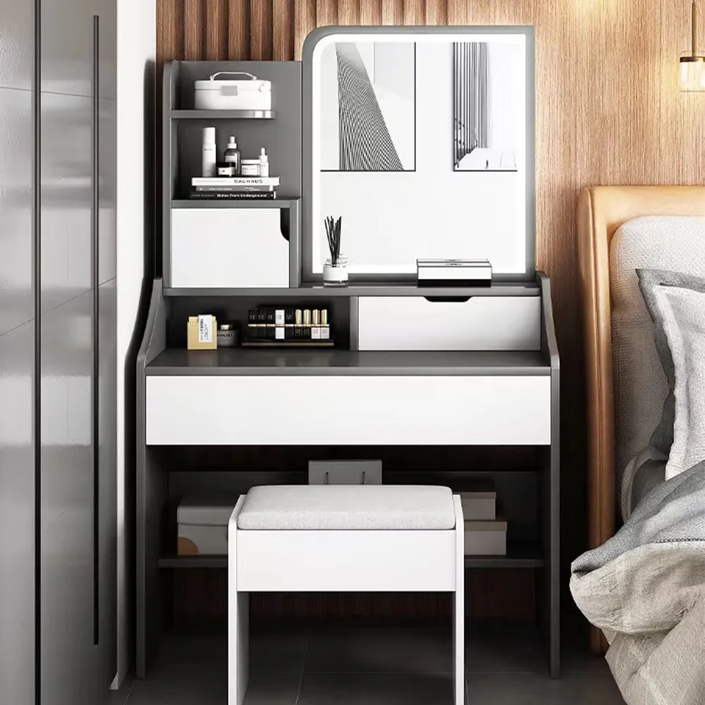 【E家工廠】北歐化妝桌  帶燈 大容量 化妝台 梳妝桌 梳妝台 鏡台 收納化妝台(110-HY梳妝台60公分)