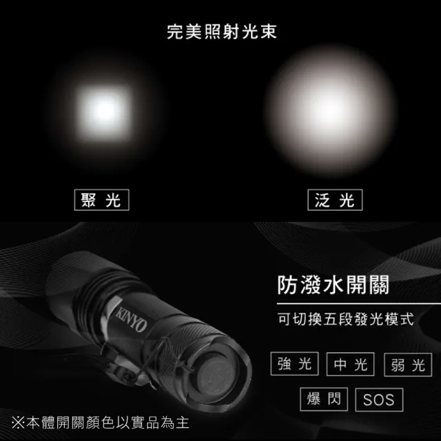 【KINYO】LED強光變焦手電筒(停電應急/露營/爬山/居家照明 LED-505)