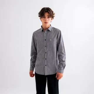 【Arnold Palmer 雨傘】男裝-直條府綢布長袖襯衫(深藍色)