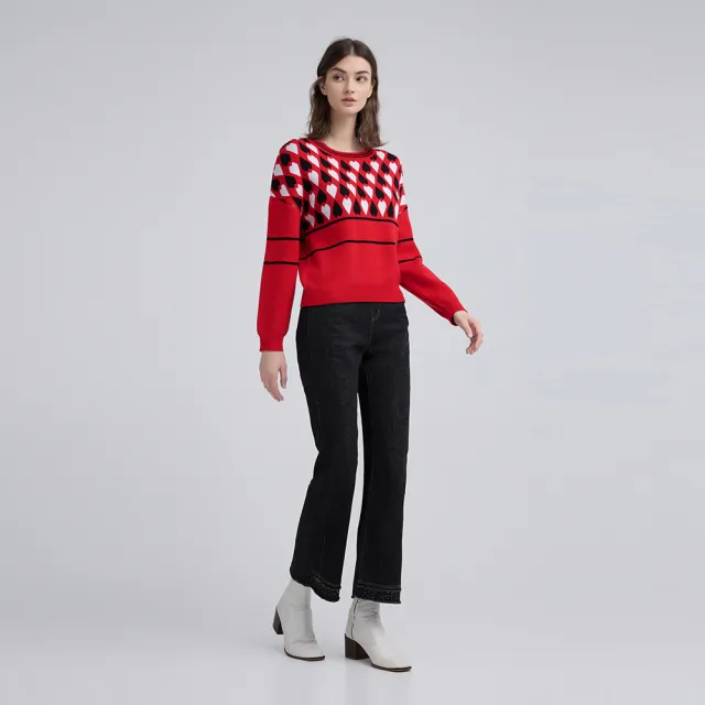 【ILEY 伊蕾】戀愛系雙色愛心羊毛針織上衣(紅；M-XL；1244465502)