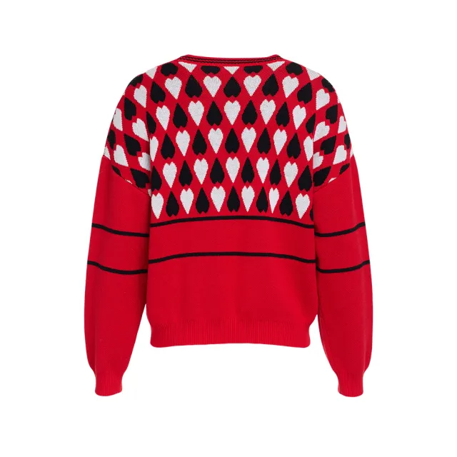 【ILEY 伊蕾】戀愛系雙色愛心羊毛針織上衣(紅；M-XL；1244465502)