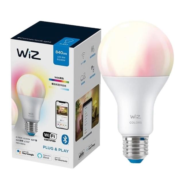 【Philips 飛利浦】4入組 LED WiZ 8W LED 全彩燈泡 110V APP手機控制 調光調色 智慧照明 球泡燈(PW04N)