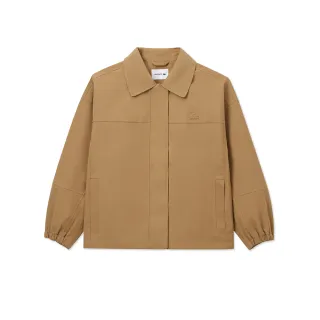 【LACOSTE】女裝-襯衫領工裝防風夾克(餅乾棕)