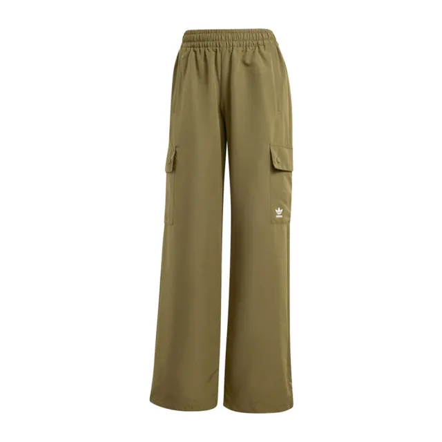 【adidas 愛迪達】ESS Woven Cargo 女 長褲 工裝風 運動 休閒 三葉草 寬鬆 軍綠(IX9972)