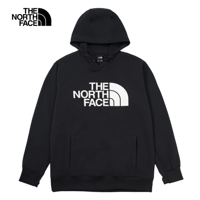 The North Face 北面男款黑色DWR防潑水大尺寸印花長袖帽T｜82V64H0