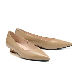 【MELROSE】美樂斯 極簡美感純色全真皮坡跟尖頭低跟鞋(杏)