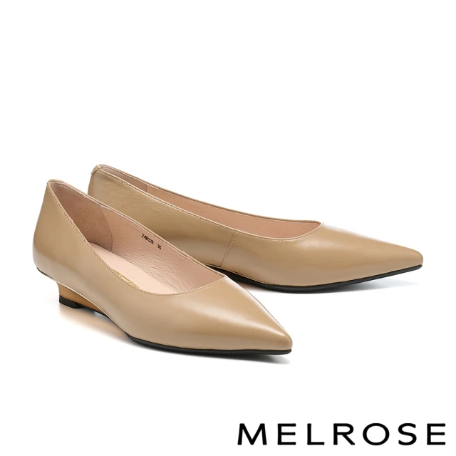 MELROSE 美樂斯 極簡美感純色全真皮坡跟尖頭低跟鞋(杏)