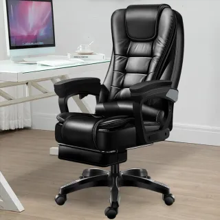 【E家工廠】電腦椅 老闆椅 辦公椅 遊戲椅 午休椅 皮椅(342-AJ辦公椅（黑色）+擱腳)