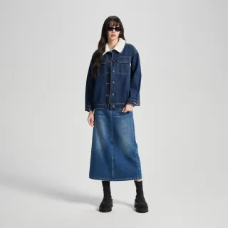 【SOMETHING】女裝 可拆式毛領牛仔外套(酵洗藍)