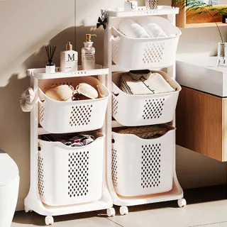 【Mr.Box】掛勾款3層分類髒衣籃洗衣收納籃(附輪)