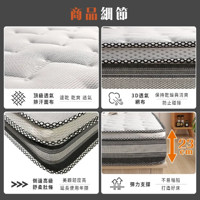 【ASSARI】雙人全方位透氣記憶棉加厚三線獨立筒床墊5x6.2尺x23cm