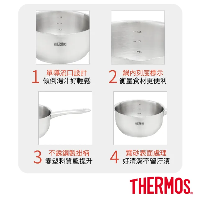 【THERMOS 膳魔師】買1送1_不鏽鋼直柄牛奶鍋湯鍋18cm(MLK-S18+MLK-S18)