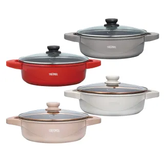 【THERMOS 膳魔師】巧易不沾鍋雙耳附蓋壓鑄鴛鴦火鍋28cm(TFP-P28)