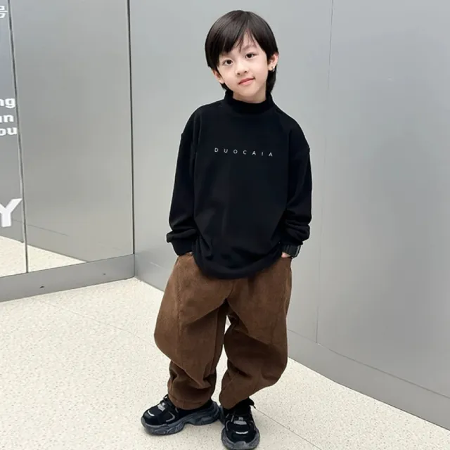 【安朵童舖】現貨韓版中大童德絨刺繡字母長袖上衣男童中高領T恤打底上衣內搭衣上衣彈力上衣童裝(26)