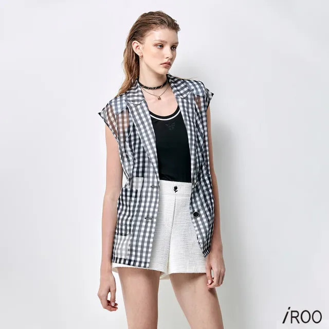 【iROO】小格紋烏干印花外套